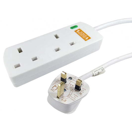 10m Surge Protected UK Power Extension - 2 Ports