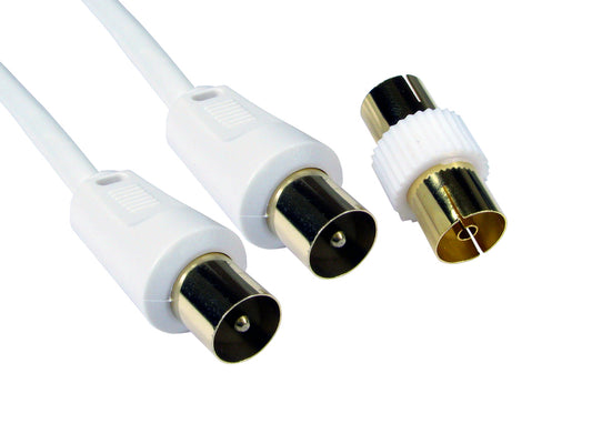 0.5mtr white tv aerial m-m cable+f-f coupler