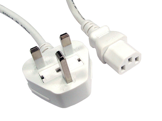 1.8 metre 5amp uk plug (m)-iec c13 (f) white power cable