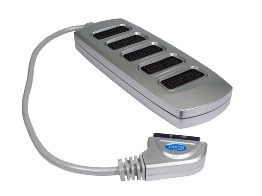 5 WAY SILVER SCART SPLITTER BOX NICKEL PLUG