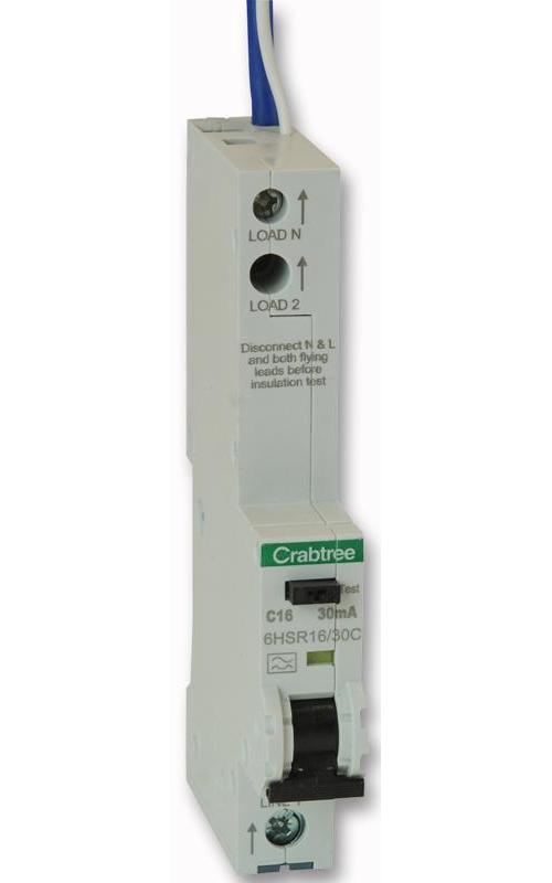 CRABTREE - 6HSR16/30C - 16A 1 MODULE SP 30MA RCBO 10KA