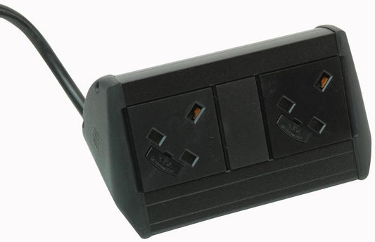 FORM FITTINGS - 84P001 - DESKTOP MODULE 2 SOCKETS 3M BLACK