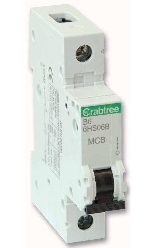 6A SINGLE POLE MCB B CURVE 10KA , CRABTREE , 6HS06B