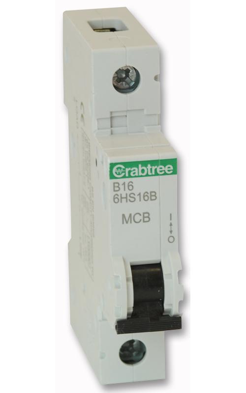 16A SINGLE POLE MCB B CURVE 10KA , CRABTREE , 6HS16B