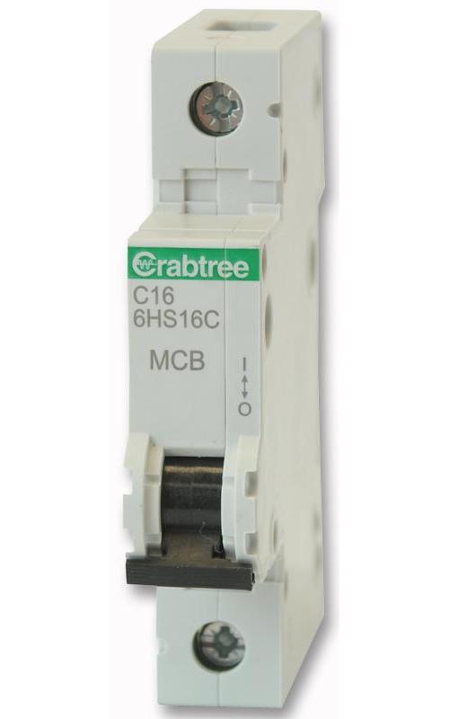 16A SINGLE POLE MCB C CURVE 10KA , CRABTREE , 6HS16C