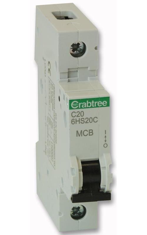 20A SINGLE POLE MCB C CURVE 10KA , CRABTREE , 6HS20C