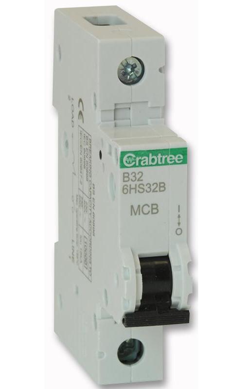 32A SINGLE POLE MCB B CURVE 10KA , CRABTREE , 6HS32B