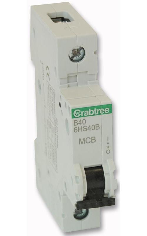 40A SINGLE POLE MCB B CURVE 10KA , CRABTREE , 6HS40B