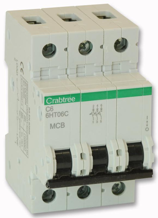6A TRIPLE POLE MCB C CURVE 10KA , CRABTREE , 6HT06C