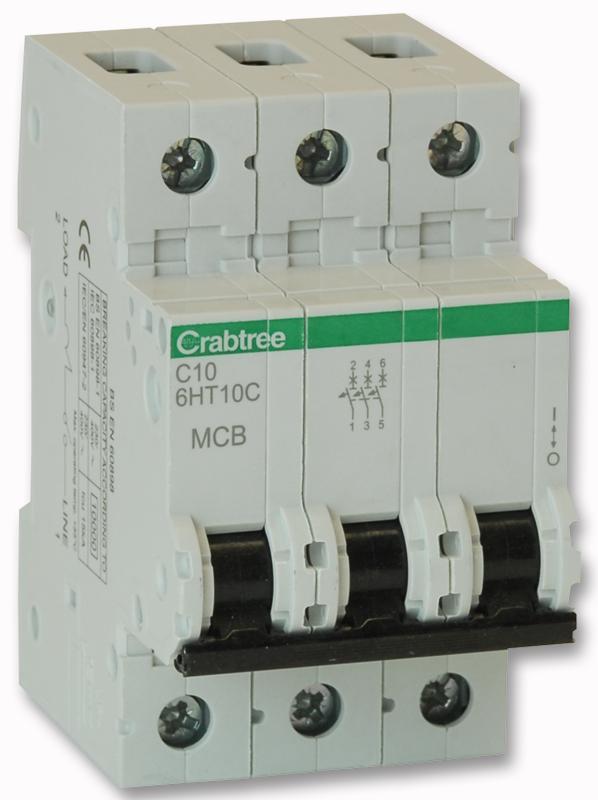 10A TRIPLE POLE MCB C CURVE 10KA , CRABTREE , 6HT10C