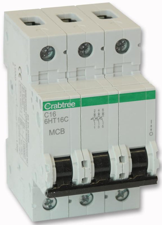 16A TRIPLE POLE MCB C CURVE 10KA , CRABTREE , 6HT16C