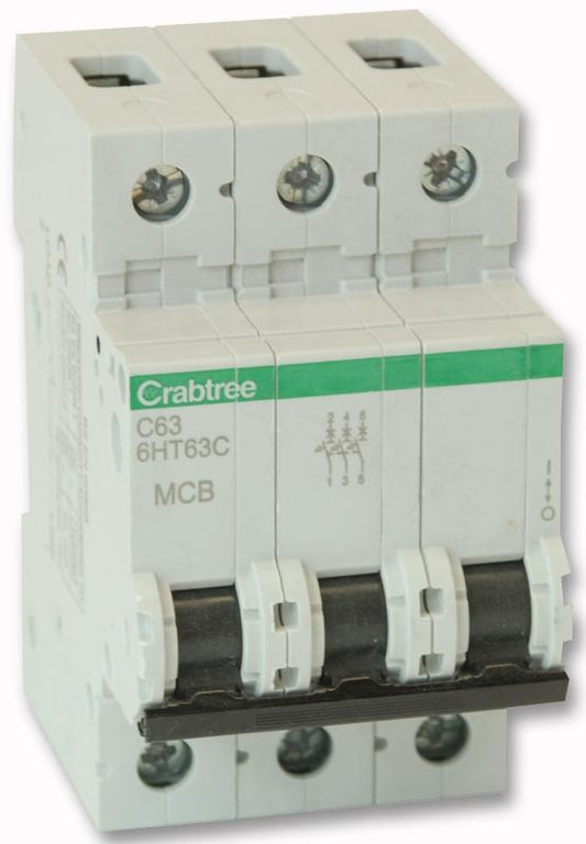 63A TRIPLE POLE MCB C CURVE 10KA , CRABTREE , 6HT63C