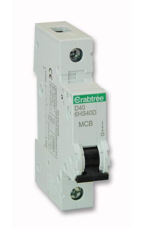 40A SINGLE POLE MCB TYPE D CURVE 10KA , CRABTREE , SF6HS40D