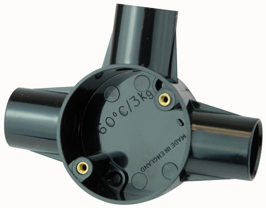 PRO POWER - CJB25/3B - 3 WAY TEE BOX BLACK 25MM