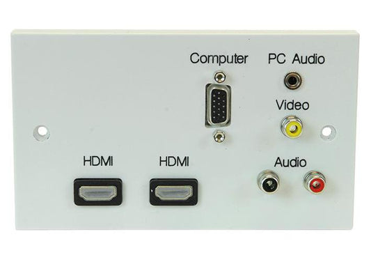 2GC-073 - MULTIMEDIA WALLPLATE, 2 GANG 2x HDMI, AV, VGA & Jack