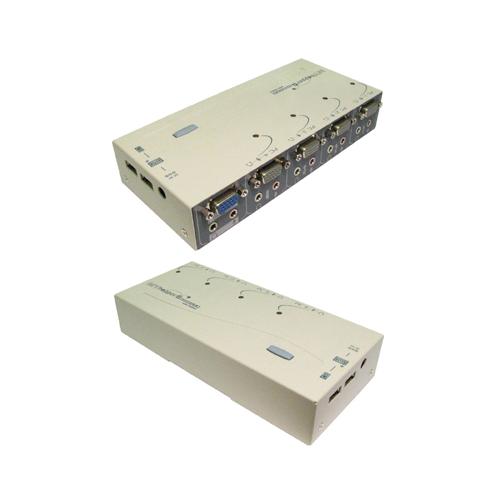 KVM 4 Port VGA USB Audio Switch Box With Cables Beige