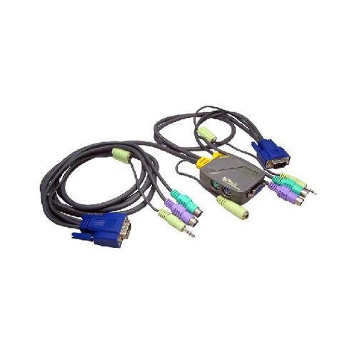 KVM Micro 2 Port VGA PS2 Audio Switch Box with Cables