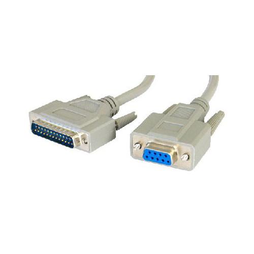 PW Serial Cable D9 Female to D25 Pin Male Null Modem Cable 2 Metres